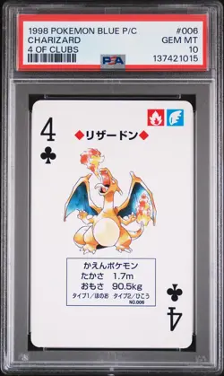 1998 POKEMON BLUE VERSION PLAYING CARDS 4 OF CLUBS #006 CHARIZARD PSA 10 - Image 1
