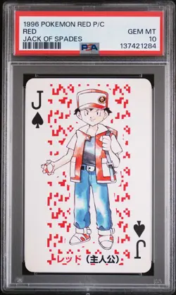 1996 POKEMON RED VERSION PLAYING CARDS JACK OF SPADES RED PSA 10 - Image 1