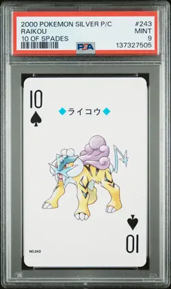 2000 POKEMON SILVER VERSION PLAYING CARDS 10 OF SPADES #243 RAIKOU PSA 9 - Image 1