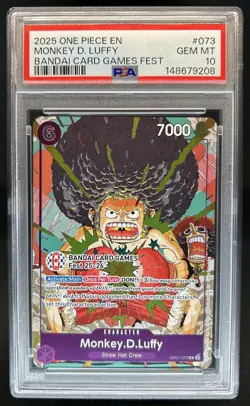 2025 One Piece Bandai Card Games Fest Monkey D Luffy #OP07-073 PSA 10 - Image 1