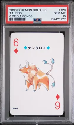 2000 POKEMON GOLD VERSION PLAYING CARDS 6 OF DIAMONDS #128 TAUROS PSA 10 - Image 1