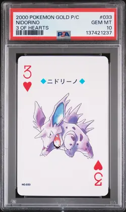 2000 POKEMON GOLD VERSION PLAYING CARDS 3 OF HEARTS #033 NIDORINO PSA 10 - Image 1