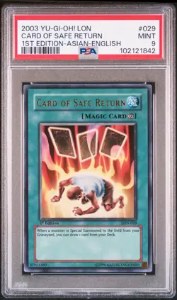 2003 YU-GI-OH! LON-LABYRINTH OF NIGHTMARE #029 CARD OF SAFE RETURN PSA 9 - Image 1