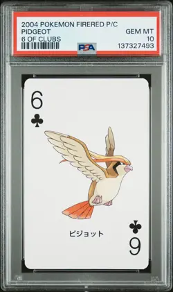 2004 POKEMON FIRERED VERSION PLAYING CARDS 6 OF CLUBS PIDGEOT PSA 10 - Image 1