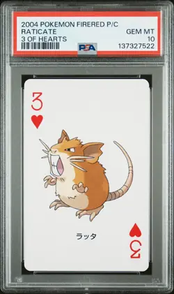 2004 POKEMON FIRERED VERSION PLAYING CARDS 3 OF HEARTS RATICATE PSA 10 - Image 1
