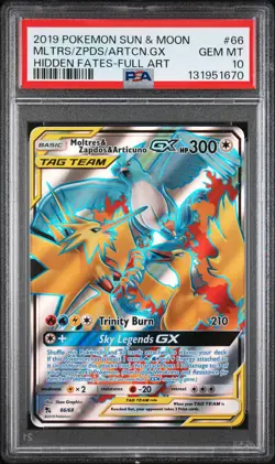 Pokemon Card Moltres & Zapdos & Articuno Gx 66/68 PSA 10 Hidden Fates - Image 1