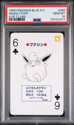 1998 POKEMON BLUE VERSION PLAYING CARDS 6 OF CLUBS #040 WIGGLYTUFF PSA 10 - Image 1