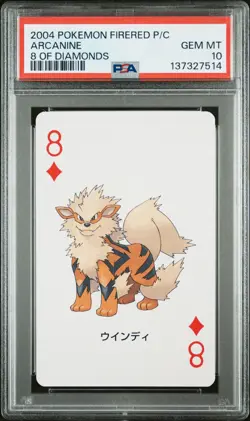 2004 POKEMON FIRERED VERSION PLAYING CARDS 8 OF DIAMONDS ARCANINE PSA 10 - Image 1