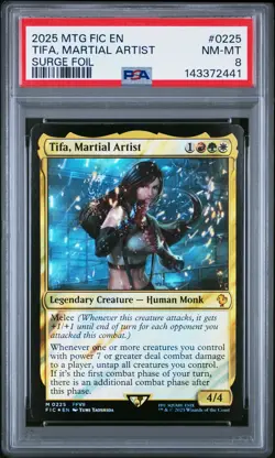 2025 MTG FINAL FANTASY COMMANDER SURGE FOIL #0225 TIFA MARTIAL ARTIST PSA 8 - Image 1