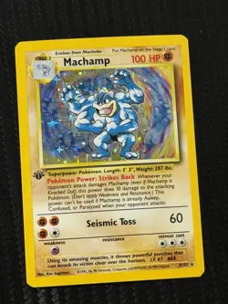 Pokemon TCG Base Set 1st Edition Machamp Cosmic Holo Rare Card 8/102 - Image 1