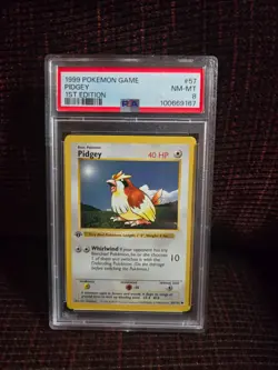 Pokemon Base Set 1st Edition Shadowless Pidgey PSA 8 - Image 1
