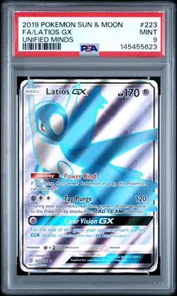 2019 POKEMON SUN & MOON UNIFIED MINDS #223 FULL ART/LATIOS GX PSA 9 - Image 1