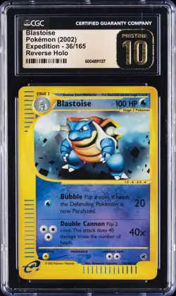 2002 POKEMON EXPEDITION REVERSE HOLO #36/165 BLASTOISE CGC 10 PRISTINE - Image 1