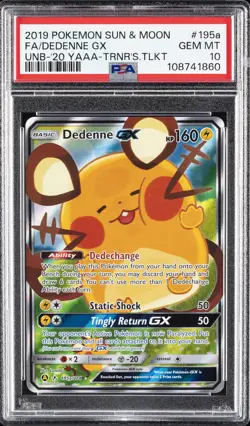 2019 POKEMON SUN & MOON UNBROKEN BONDS #195A FULL ART/DEDENNE GX PSA 10 - Image 1