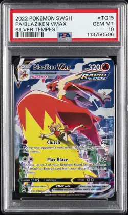 2022 POKEMON SWORD & SHIELD SILVER TEMPEST #TG15 FULL ART/BLAZIKEN VMAX PSA 10 - Image 1