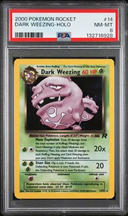 2000 POKEMON ROCKET #14 DARK WEEZING-HOLO PSA 8 - Image 1