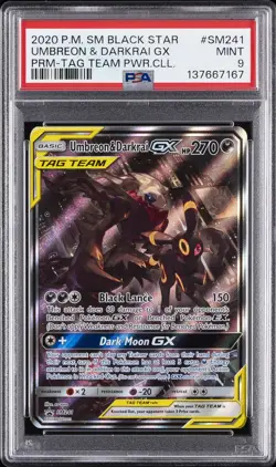 2020 POKEMON SM BLACK STAR PROMO TAG TEAM POWERS COLL UMBREON & DARKRAI GX PSA 9 - Image 1