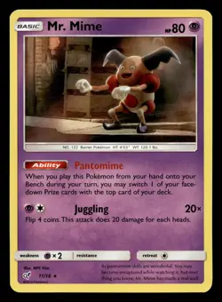 Mr. Mime 11/18 Rare Detective Pikachu Holo Pokemon NM - Image 1