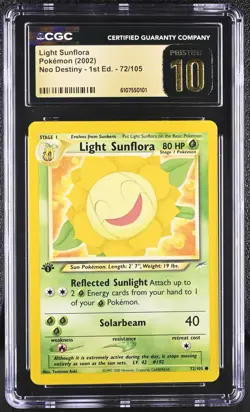 CGC PRISTINE 10 Pokemon Light Sunflora 72/105 2002 Neo Destiny 1st Edition - Image 1