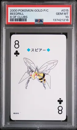 2000 POKEMON GOLD VERSION PLAYING CARDS 8 OF CLUBS #015 BEEDRILL PSA 10 - Image 1
