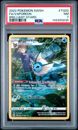 2022 POKEMON SWORD & SHIELD BRILLIANT STARS #TG02 FULL ART/VAPOREON PSA 7 - Image 1