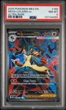 2025 POKEMON MEG EN-MEGA EVOLUTION ULTRA RARE #160 MEGA LUCARIO EX PSA 8 - Image 1