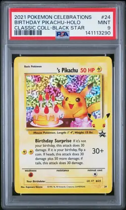 2021 POKEMON CELEBRATIONS CLASSIC COLL #24 BIRTHDAY PIKACHU-HOLO PSA 9 - Image 1