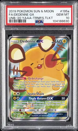2019 POKEMON SUN & MOON UNBROKEN BONDS #195A FULL ART/DEDENNE GX PSA 10 - Image 1