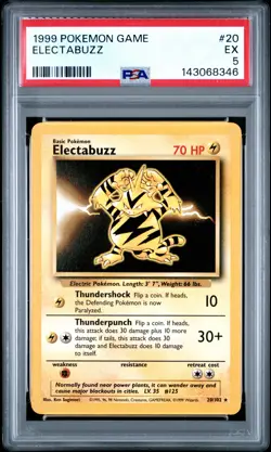 1999 POKEMON BASE SET UNLIMITED #20 ELECTABUZZ PSA 5 - Image 1