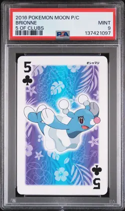 2016 POKEMON MOON PLAYING CARDS 5 OF CLUBS BRIONNE PSA 9 - Image 1
