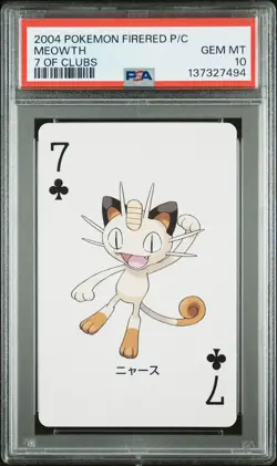 2004 POKEMON FIRERED VERSION PLAYING CARDS 7 OF CLUBS MEOWTH PSA 10 - Image 1