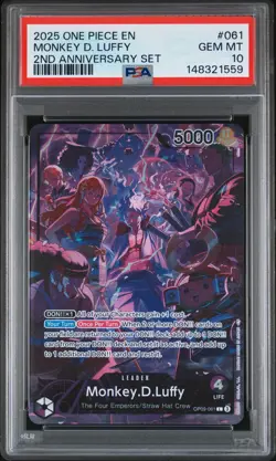 2025 ONE PIECE ENGLISH VERSION 2ND ANV SET #061 MONKEY D. LUFFY PSA 10 - Image 1