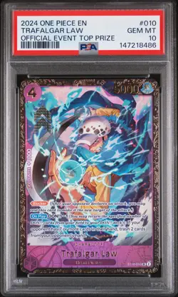 2024 ONE PIECE PROMOS OFFICIAL EVENT TOP PRIZE #010 TRAFALGAR LAW PSA 10 - Image 1