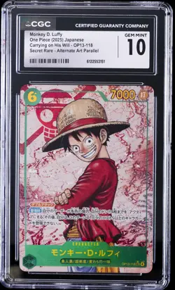 2025 ONE PIECE JPN CARRYING ON HIS WILL ALT ART MONKEY D. LUFFY CGC 10 GEM MINT - Image 1