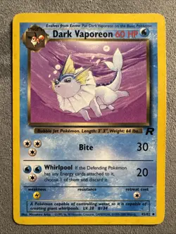 Dark Vaporeon 45/82 HP Non Holo Vintage Team Rocket Pokemon Card! - Image 1
