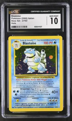 CGC 10 GEM MINT Blastoise 2000 Base Set 2/102 Holo ITALIAN Pokemon Card - Image 1