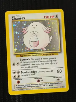 1999 Chansey 3/102 Original Base Set Pokemon Holo Rare Card Original - Image 1