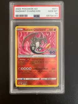 PSA 10 GEM MINT Radiant Charizard #011 Pokemon Go Card 2022 - Image 1