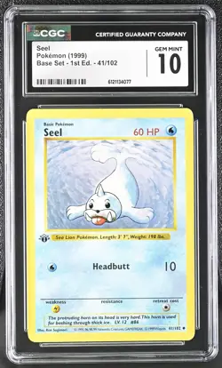 CGC 10 GEM MINT Seel 1999 Base Set Shadowless 1st Edition 41/102 Pokemon Card - Image 1