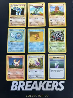 Base Set Vintage Shadowless Pokemon 9 Card Lot - Machoke, Staryu & Weedle - Image 1