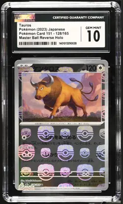 CGC 10 Tauros 128/165 Master Ball Reverse Holo Japanese 151 Pokemon Card 🌵 - Image 1