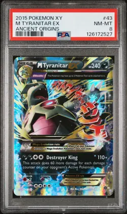 2015 POKEMON XY ANCIENT ORIGINS #43 M TYRANITAR EX PSA 8 - Image 1