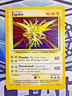 Pokemon Base Set Zapdos 16/102 Unimited Holo Rare - Vintage Pokemon - Image 1