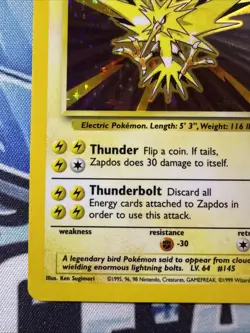 Pokemon Base Set Zapdos 16/102 Unimited Holo Rare - Vintage Pokemon - Image 5