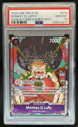 2025 One Piece Bandai Card Games Fest Monkey D Luffy #OP07-073 PSA 10 - Image 1