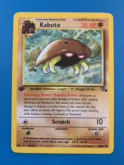 1st Edition Kabuto 50/62 Fossil Set Rare Vintage 1999 Pokemon Card - NM - Image 1