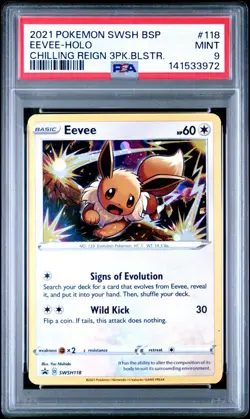 Eevee SWSH118 PSA 9 Mint Holo Chilling Reign 3-Pack Blister Promo Card 🔥🔥 - Image 1