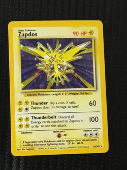 Pokemon TCG Zapdos Base Set Holo Unlimited Rare Card 16/102 - Image 1