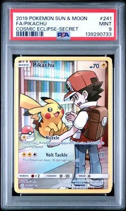 2019 POKEMON SUN & MOON COSMIC ECLIPSE SECRET #241 FULL ART/PIKACHU PSA 9 - Image 1