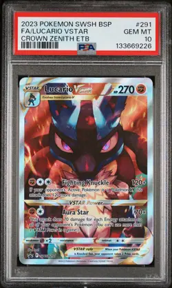 2023 POKEMON SWSH BLACK STAR PROMO CROWN ZENITH ETB #291 FA/LUCARIO VSTAR PSA 10 - Image 1